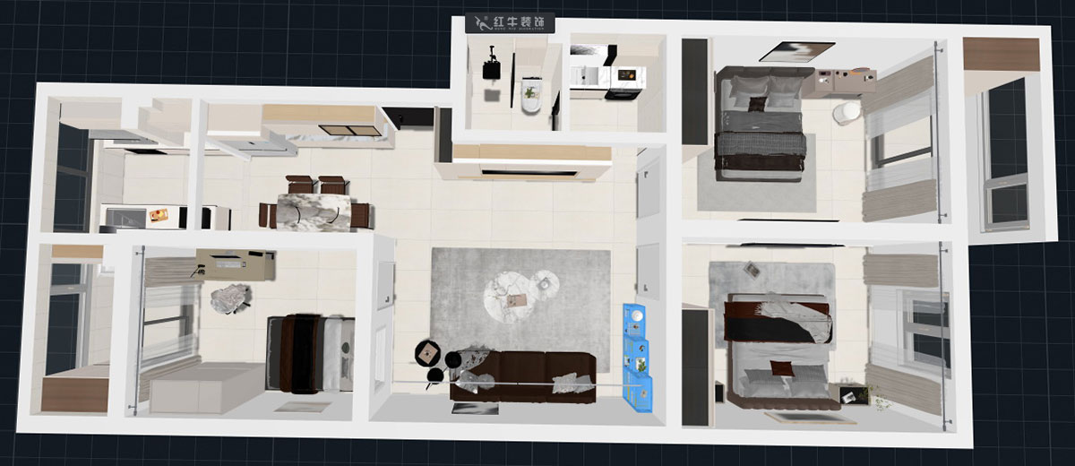 蒋琛｜金舟花园4-3-806-100㎡-现代简约风格｜3室2厅1卫｜老房装修｜定制家｜全包12万｜00_05鸟瞰图
